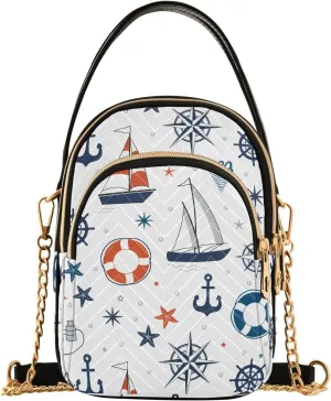 JIPONI Sailboat Anchor Nautical Summer Quilted Crossbody Bag for Women, Small Cell Phone Bag Shoulder Handbags Purse with Leather Strap