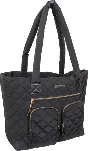 Joan & David 21 Inch Diamond Quilted Nylon Workbook Tote (Black)