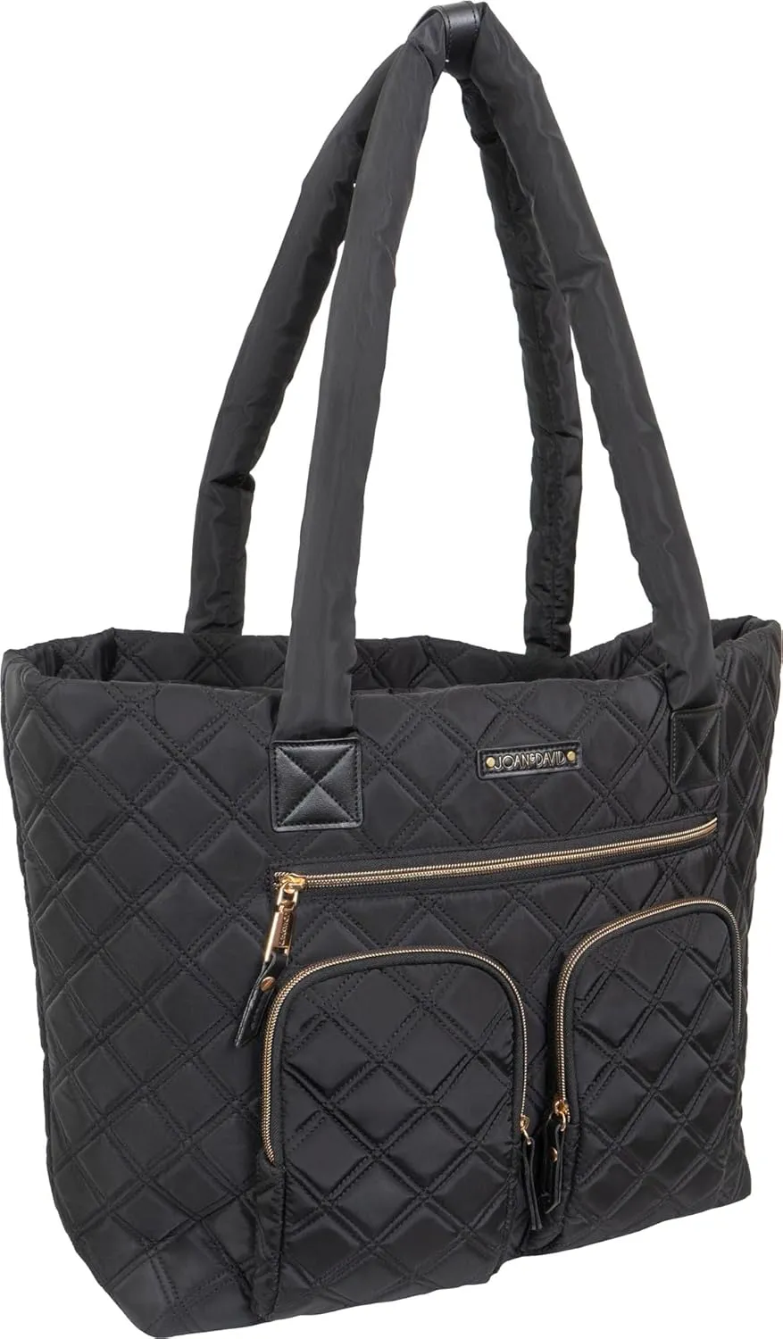 Joan & David 21 Inch Diamond Quilted Nylon Workbook Tote (Black)