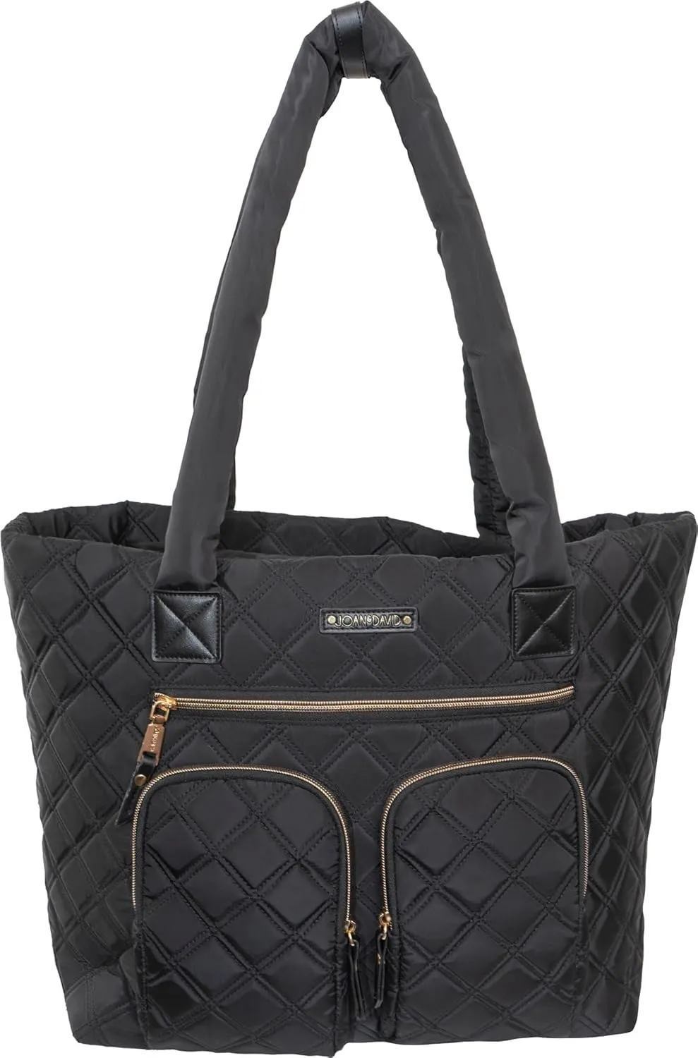 Joan & David 21 Inch Diamond Quilted Nylon Workbook Tote (Black)