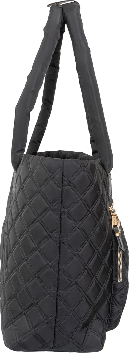 Joan & David 21 Inch Diamond Quilted Nylon Workbook Tote (Black)