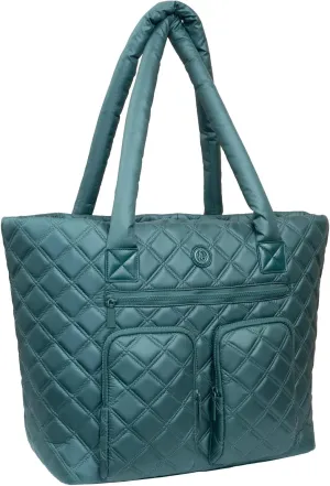 Joan & David 21 Inch Diamond Quilted Puffer Nylon Travel Workbook Tote (Spruce)