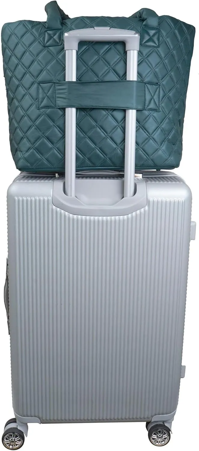 Joan & David 21 Inch Diamond Quilted Puffer Nylon Travel Workbook Tote (Spruce)