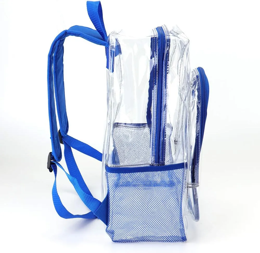 JOMPARO Blue Heavy Duty Clear Backpack for School Boys Girls Adults, Large Clear Bookbag