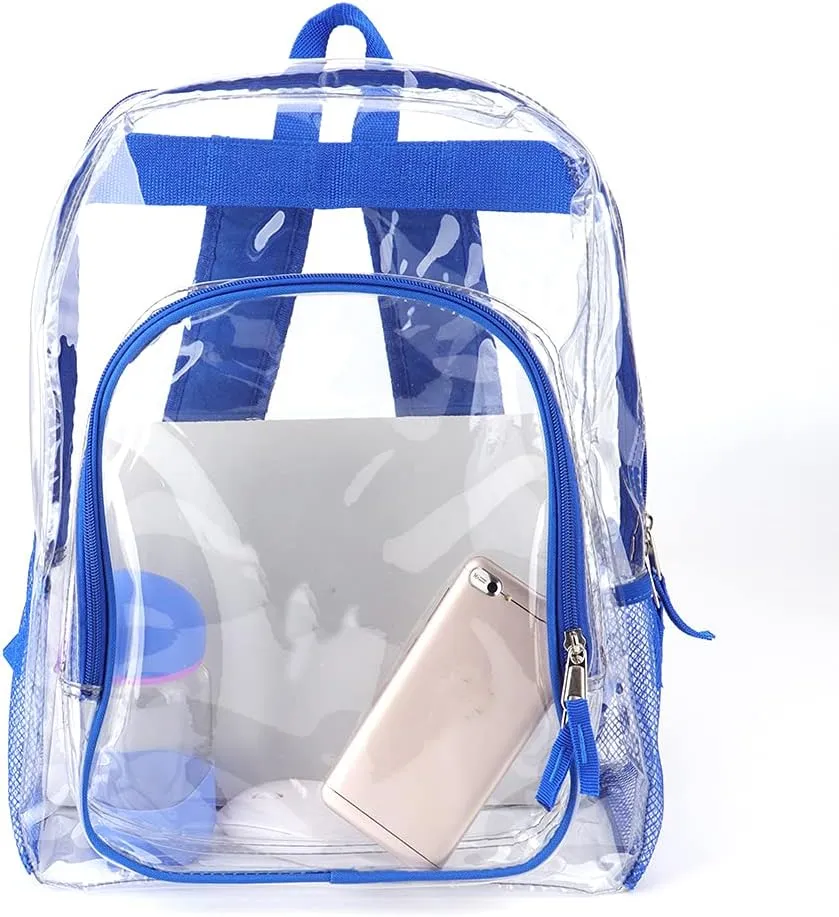 JOMPARO Blue Heavy Duty Clear Backpack for School Boys Girls Adults, Large Clear Bookbag