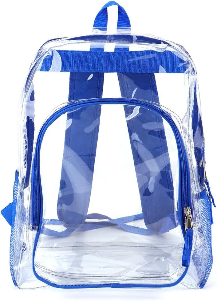 JOMPARO Blue Heavy Duty Clear Backpack for School Boys Girls Adults, Large Clear Bookbag