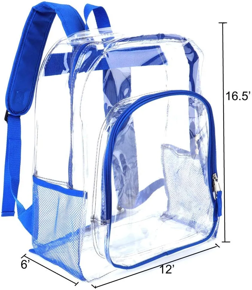JOMPARO Blue Heavy Duty Clear Backpack for School Boys Girls Adults, Large Clear Bookbag