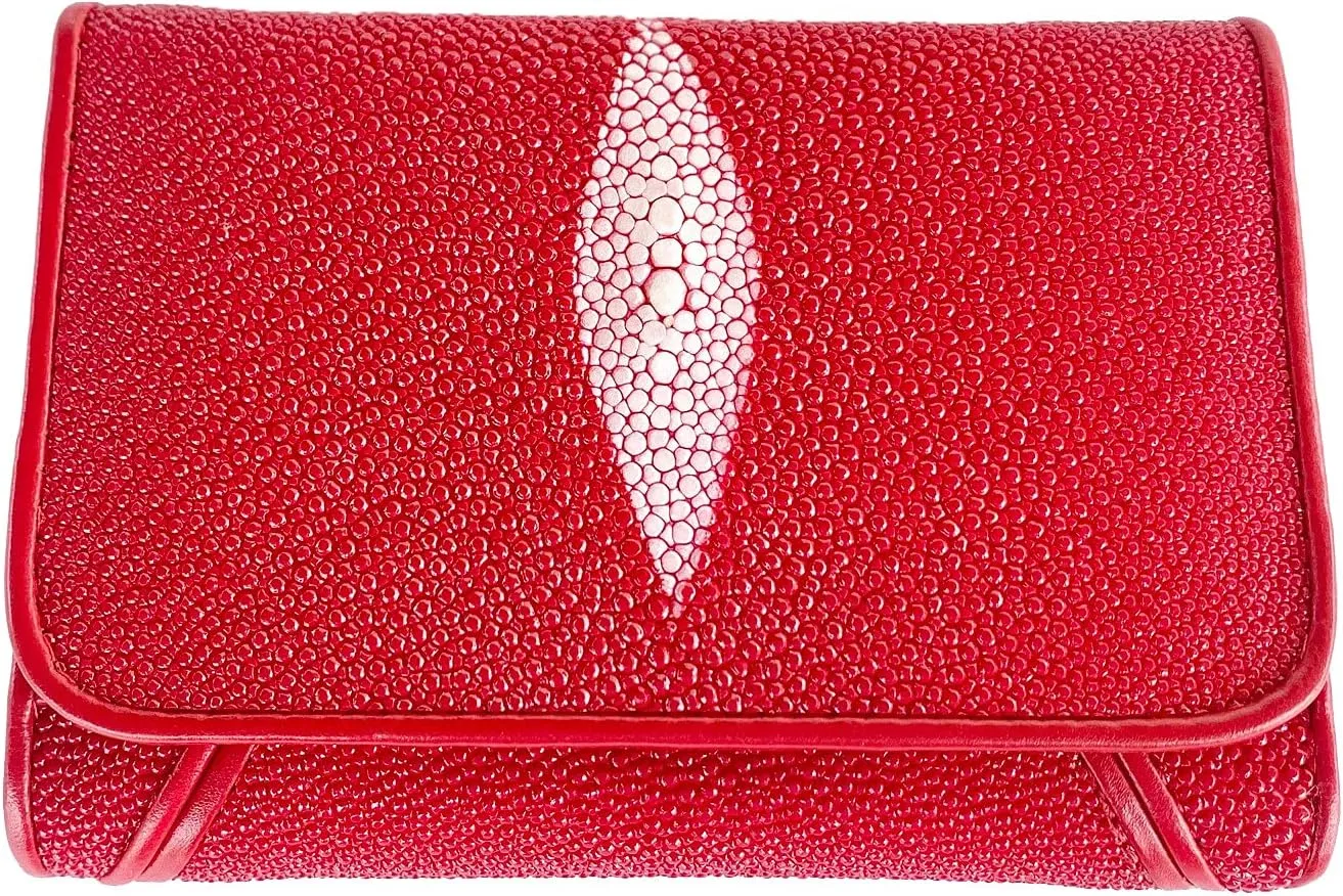 Julie Genuine Real Stingray Skin One Eye Leather Trifold Clutch Red Wallet Purse