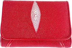 Julie Genuine Real Stingray Skin One Eye Leather Trifold Clutch Red Wallet Purse