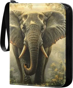 Jungle Elephant Card Binder 4 Pocket Trading Card Album Fits 400 Sports/Game Cards, PU Cover 3 Ring Card Collection with 50 Removable Sleeves