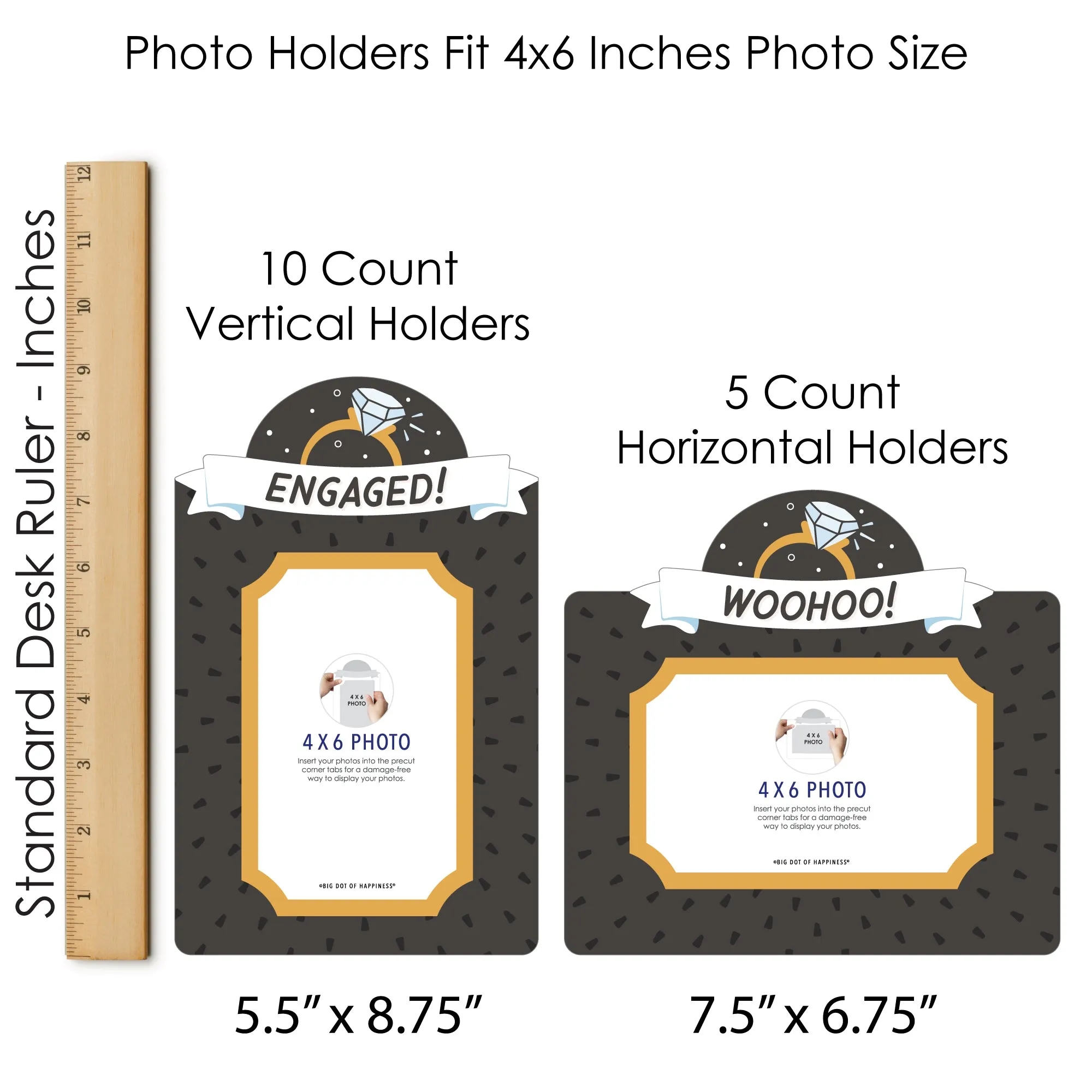 Just Engaged - Black and White - Engagement Party Picture Centerpiece Sticks - Photo Table Toppers - 15 Pieces