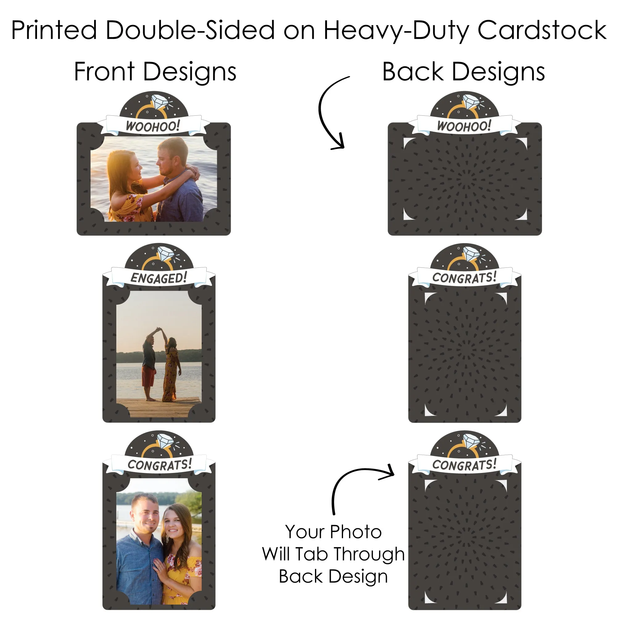 Just Engaged - Black and White - Engagement Party Picture Centerpiece Sticks - Photo Table Toppers - 15 Pieces