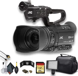 JVC GY-HM250 UHD 4K Streaming Camcorder W/ 64GB Memory Card, HDMI Cable, Case, LED Light, Cleaning Kit and More. Professional Bundle