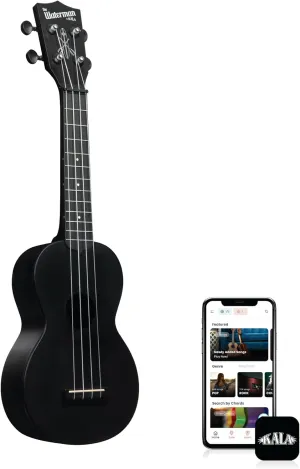Kala Brand Music Co. The Waterman Beach Collection, 4-String Ukulele, Right, Black Sand, Soprano (KA-WMS-BK-S)