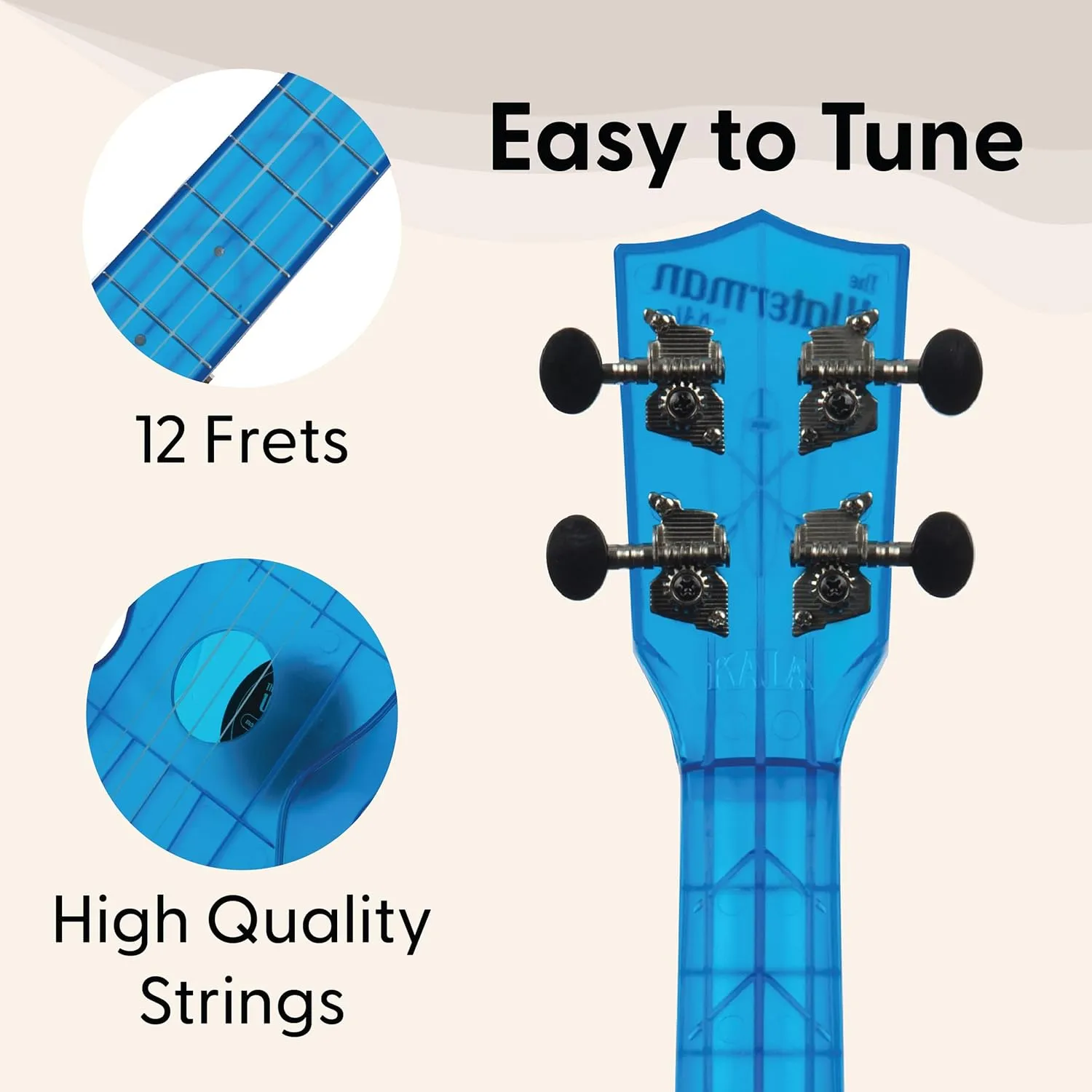 Kala Brand Music Co. The Waterman Sea Glass Collection, 4-String Ukulele, Right, Cobalt Blue, Soprano (KA-WMT-BL-S)