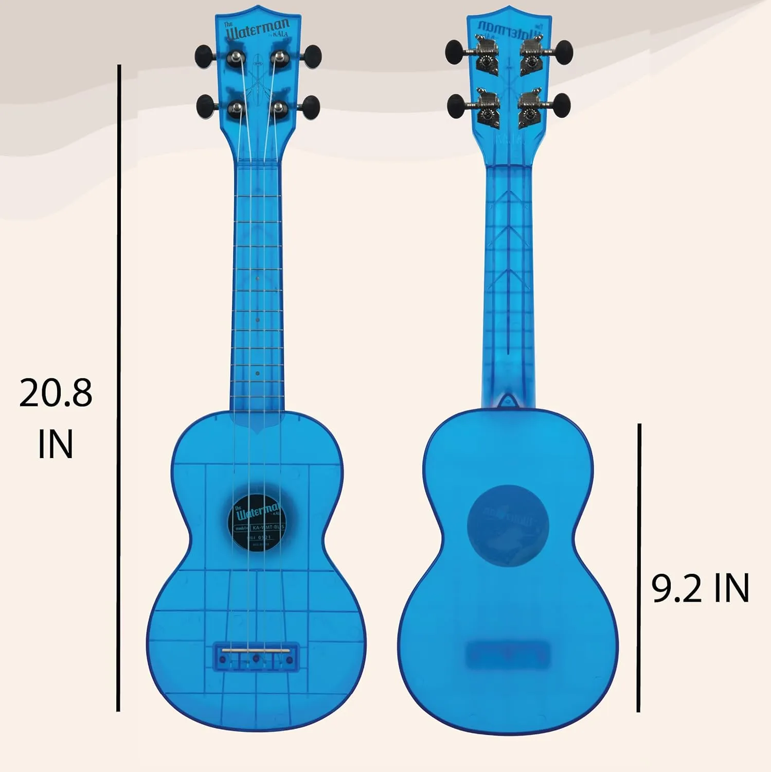 Kala Brand Music Co. The Waterman Sea Glass Collection, 4-String Ukulele, Right, Cobalt Blue, Soprano (KA-WMT-BL-S)