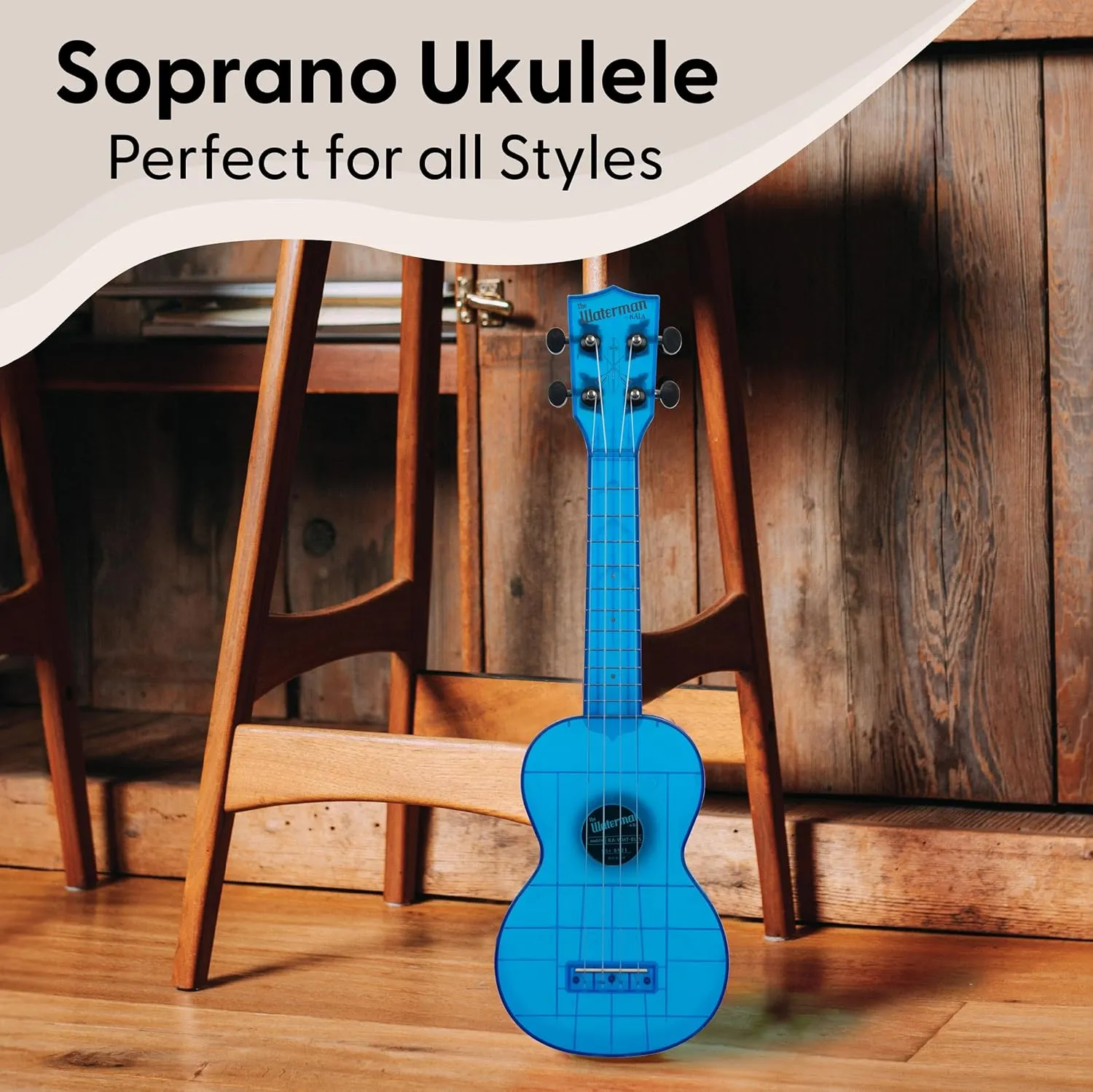 Kala Brand Music Co. The Waterman Sea Glass Collection, 4-String Ukulele, Right, Cobalt Blue, Soprano (KA-WMT-BL-S)