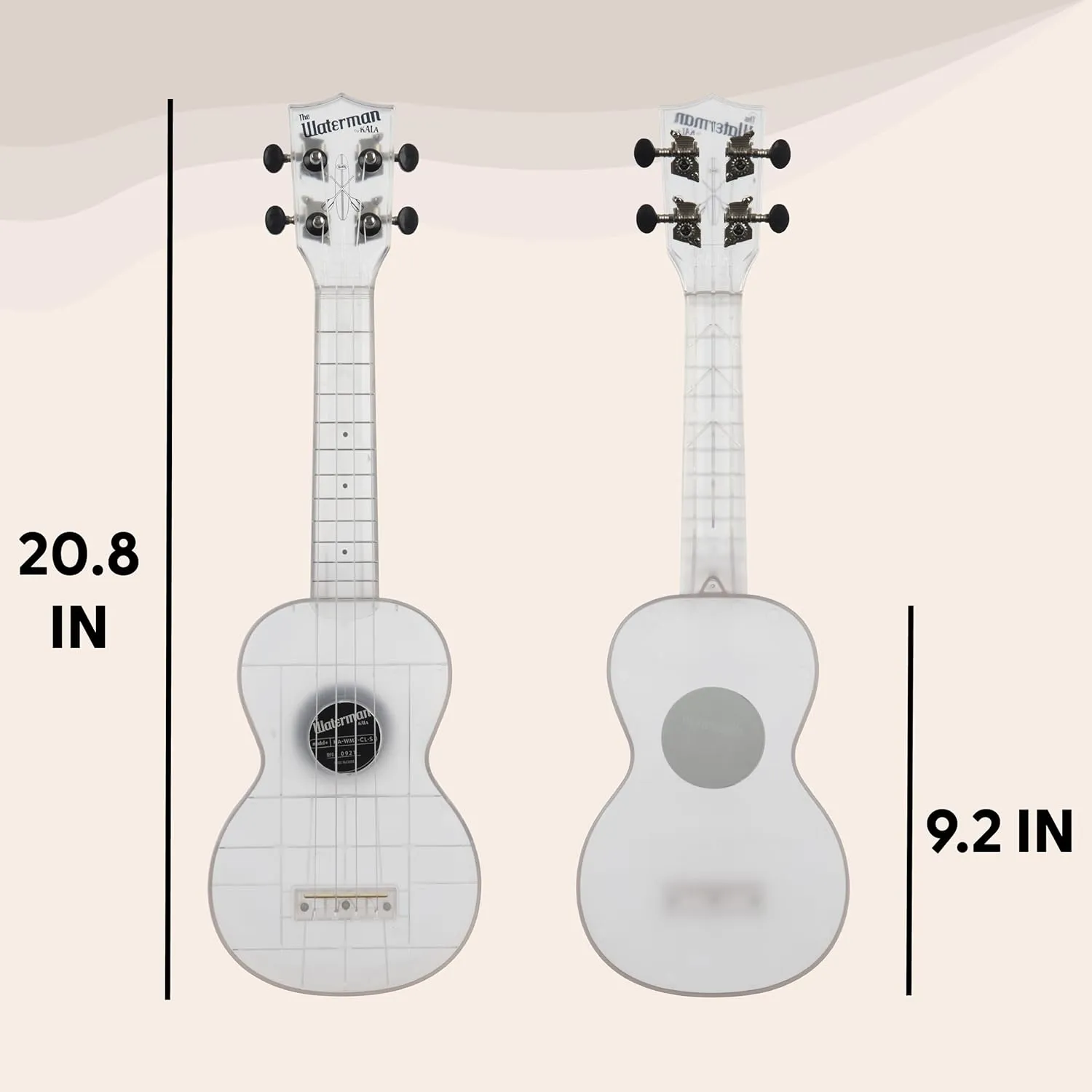 Kala Brand Music Co. The Waterman Sea Glass Collection, 4-String Ukulele, Right, Frosted Glass, Soprano (KA-WMT-CL-S)