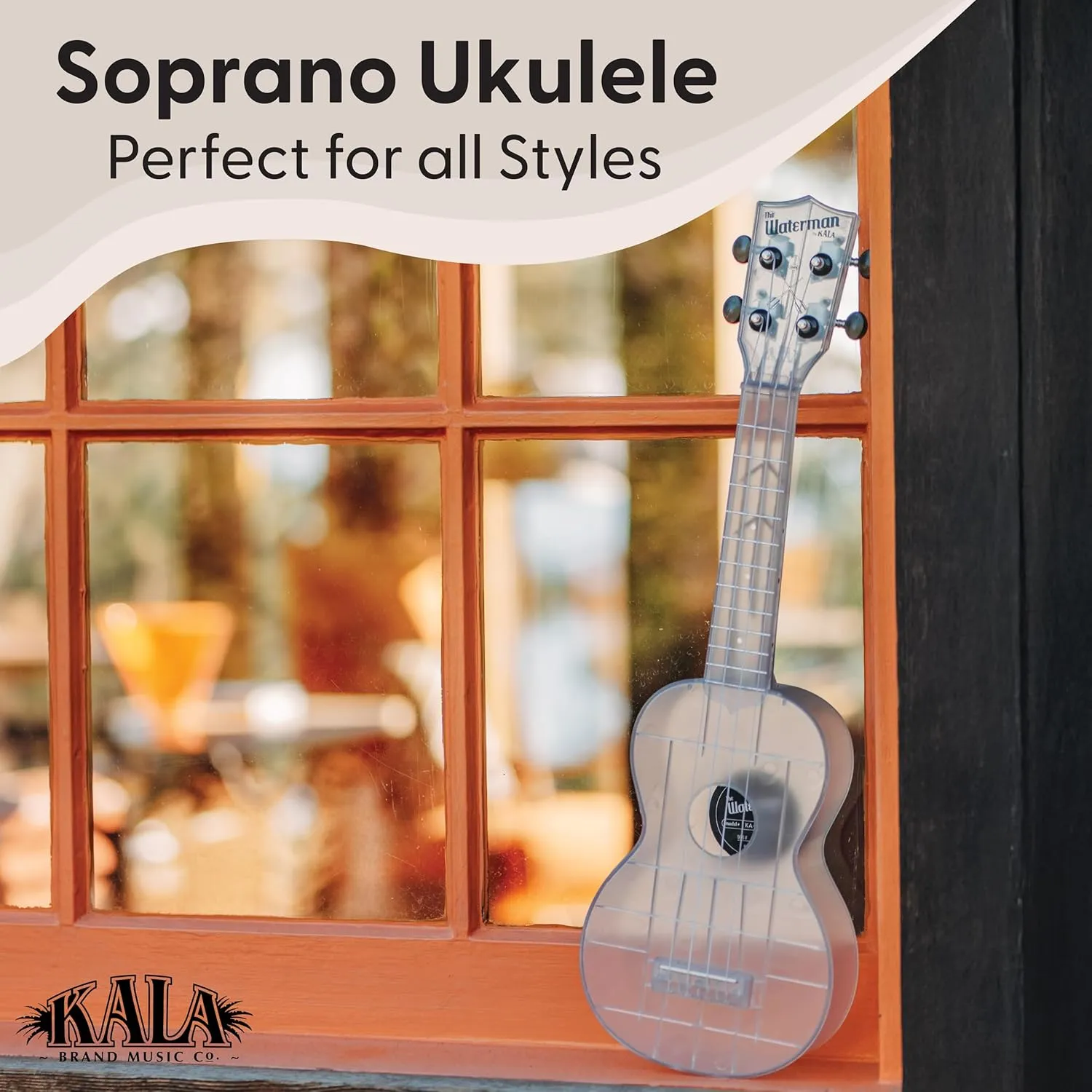 Kala Brand Music Co. The Waterman Sea Glass Collection, 4-String Ukulele, Right, Frosted Glass, Soprano (KA-WMT-CL-S)