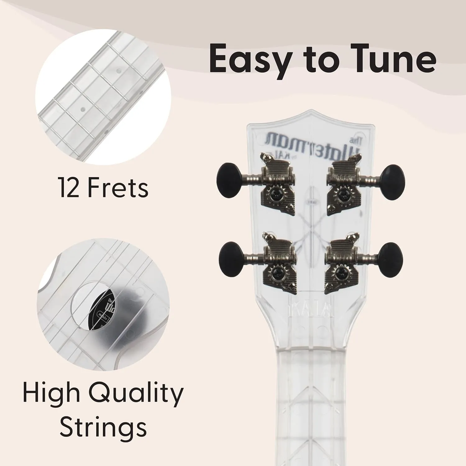 Kala Brand Music Co. The Waterman Sea Glass Collection, 4-String Ukulele, Right, Frosted Glass, Soprano (KA-WMT-CL-S)