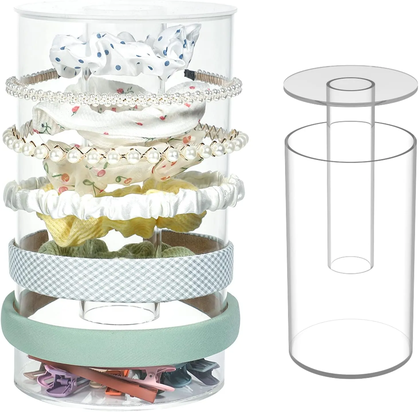 Kamehame Headband and Scrunchie Holder, Bottom Can Place Small Hair Accessories, Clear Acrylic Organizer for Hair Accessories, Hair Clips, Hair Ties, Bows, Pins and More