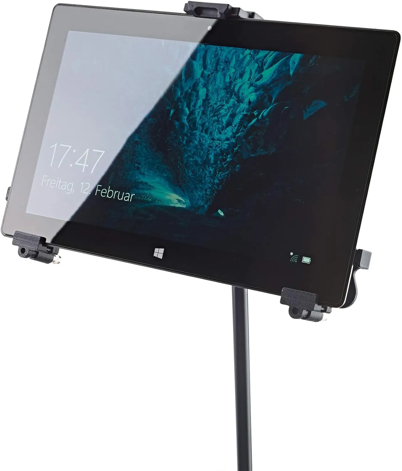 K&M - Konig & Meyer 19790.516.55 - Universal Tablet iPad Holder for Mic Stand - Switch Landscape to Portrait - Professional Grade for all Musicians - Studio or Remote Home Use - German Made - Black