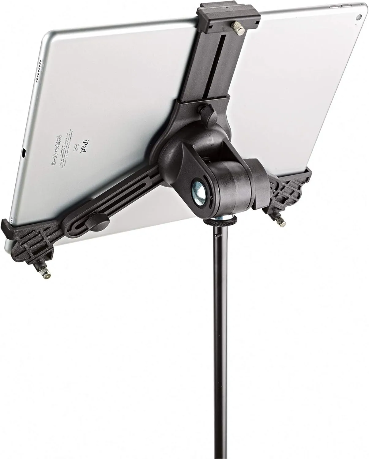 K&M - Konig & Meyer 19790.516.55 - Universal Tablet iPad Holder for Mic Stand - Switch Landscape to Portrait - Professional Grade for all Musicians - Studio or Remote Home Use - German Made - Black