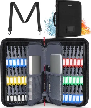 Key Organizer Case - Fireproof & Waterproof Key Bag with 54 Key Tags - Large Portable Zippered Key Storage Box for House, Office, Property Management - Handle & Shoulder Strap Included