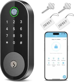 Keyless-Entry Fingerprint Deadbolt Smart Lock: Sifely Keyless Entry Door Lock, Digital Door Keypad, Electronic Deadbolt with Fingerprint & Code Access, Auto Locking, Easy to Install (Black)