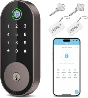 Keyless-Entry Fingerprint Deadbolt Smart Lock: Sifely Keyless Entry Door Lock, Digital Door Keypad, Electronic Deadbolt with Fingerprint & Code Access, Auto Locking, Easy to Install (Bronze)