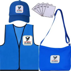Kids Mailman Costume Mail Carrier Costume Kit Postman Canvas Bag Hat Vest Envelope(4 IN 1) Career Day Occupational Halloween Costume Postman Dress Up