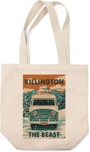 Killington, Vermont, The Beast, Letterpress, Camper Van (100% Cotton Canvas Reusable Tote Bag)