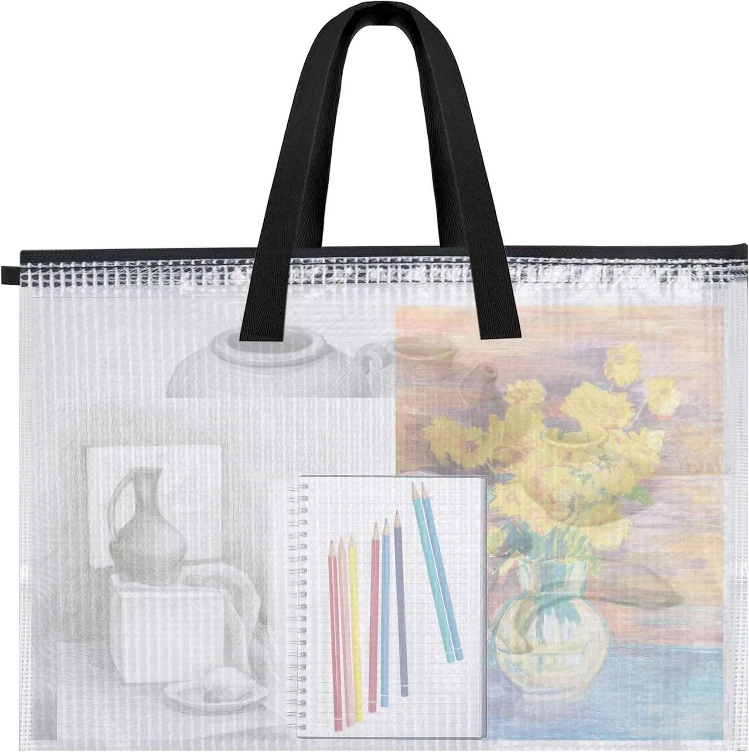 Klmnop Large Art Portfolio Bag, 34 x 47 Inch Art Portfolio Case Poster Storage Bag with Handle and Zipper, Portfolio Folder for Artwork(Clear)