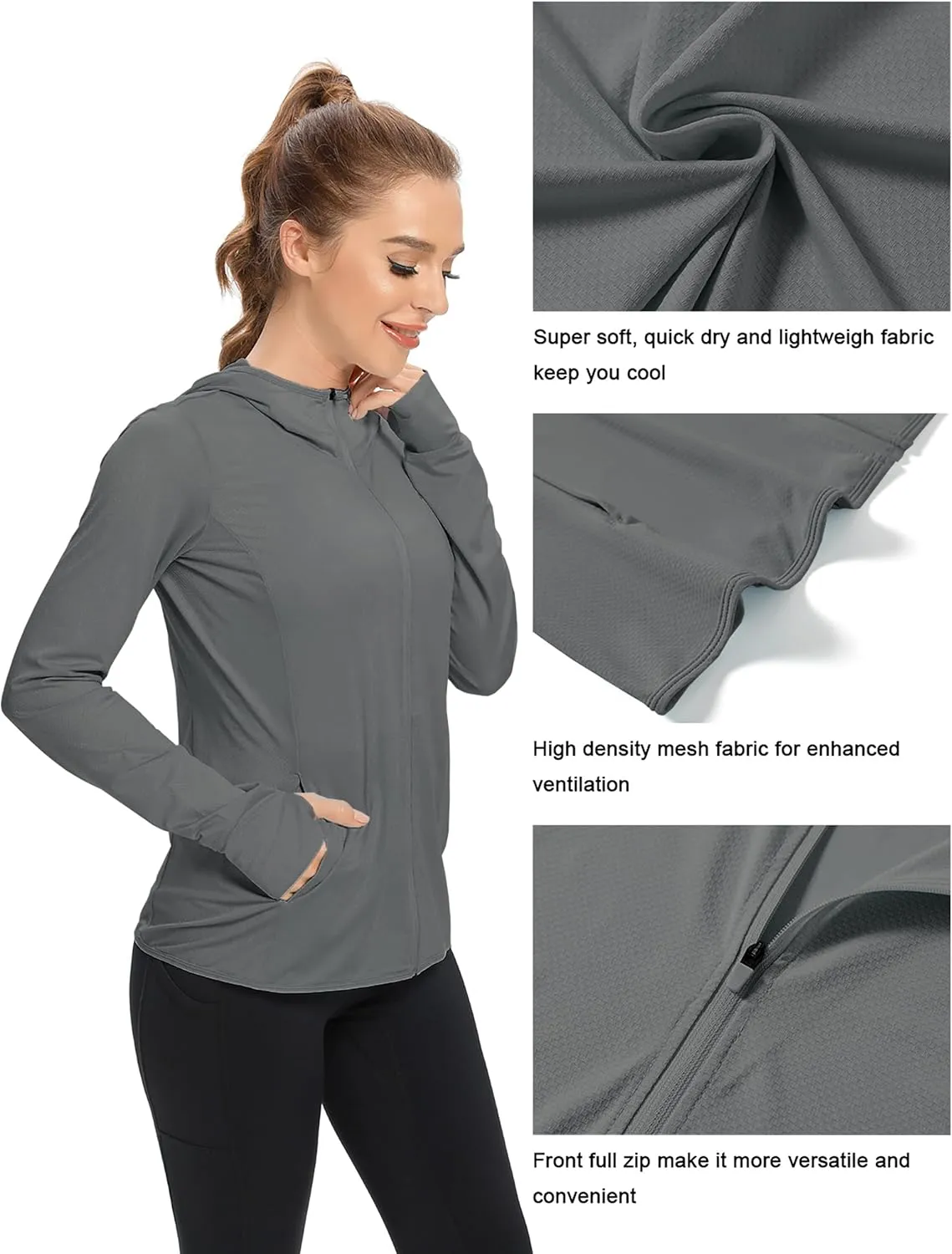 KPSUN Women's UPF 50  UV Sun Protection Clothing Zip Up Hoodie SPF Long Sleeve Sun Shirt Fishing Hiking Outdoor Jacket