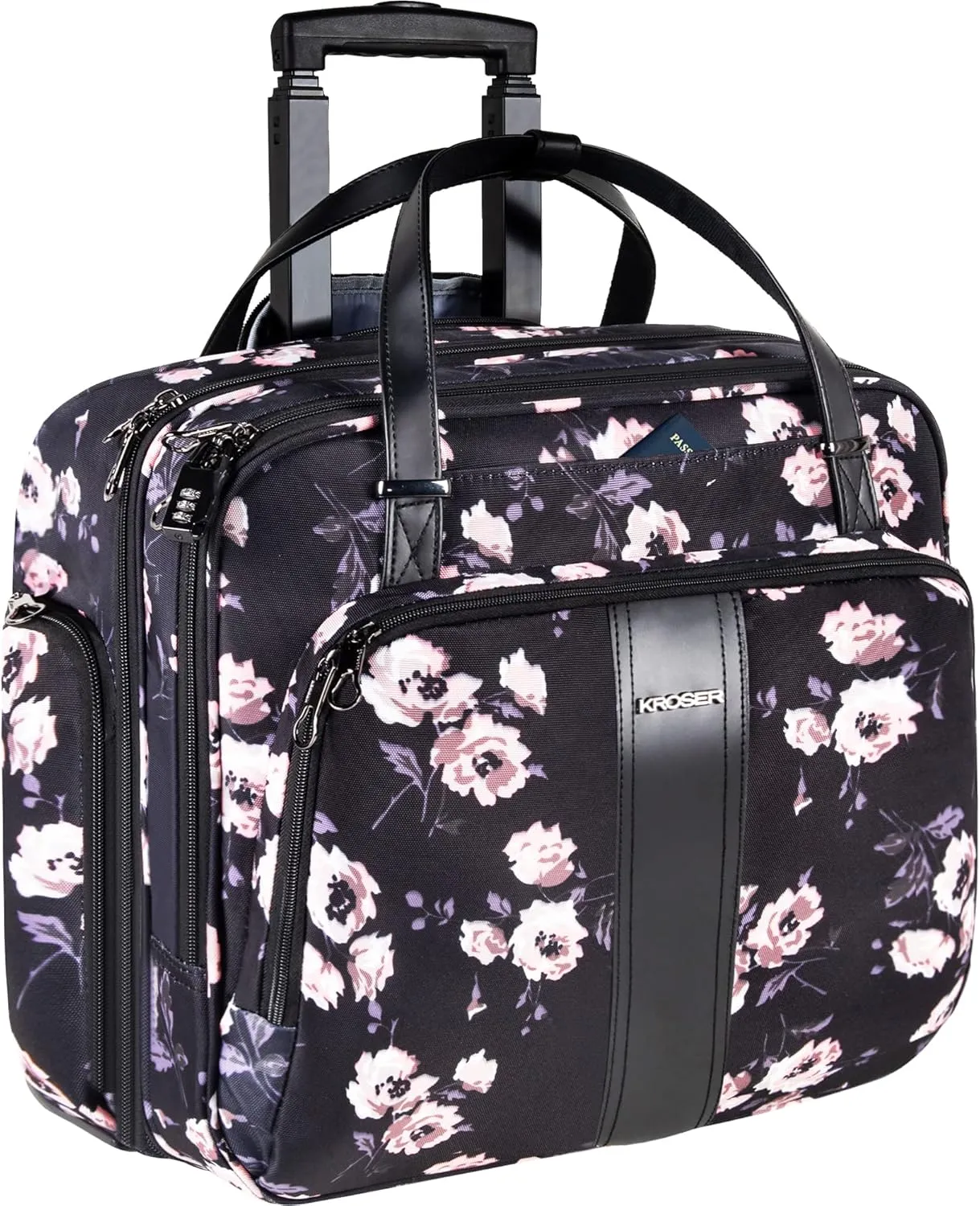 KROSER Rolling Laptop Bag Premium Rolling Laptop Briefcase Fits Up to 15.6 Inch Laptop Overnight Rolling Computer Bag with RFID Pockets for Travel/Business/Women