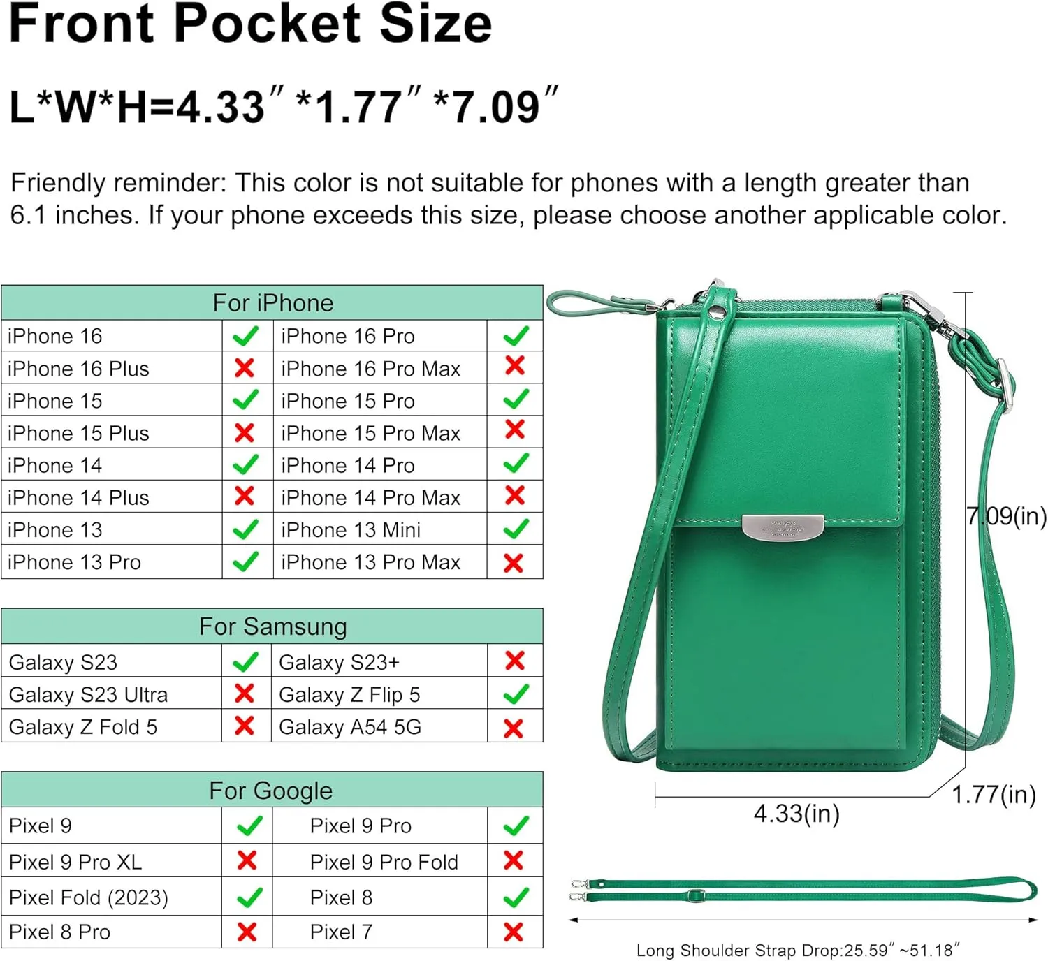 KUKOO Small Crossbody Bag Cell Phone Purse Wallet with Credit Card Slots for Women