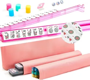 KURONO American Mahjong Set - Pink Soft Bag,166 Premium White Tiles, 4All-in-One Rack/Pushers, MahJongg Game Set(Pink)