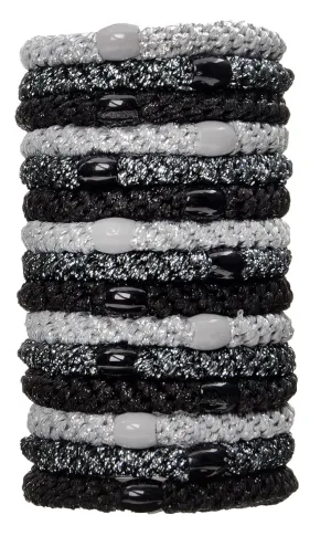 L. Erickson Grab & Go Pony Tube - Black Metallic - 15 Pack Ponytail Holder Hair Ties