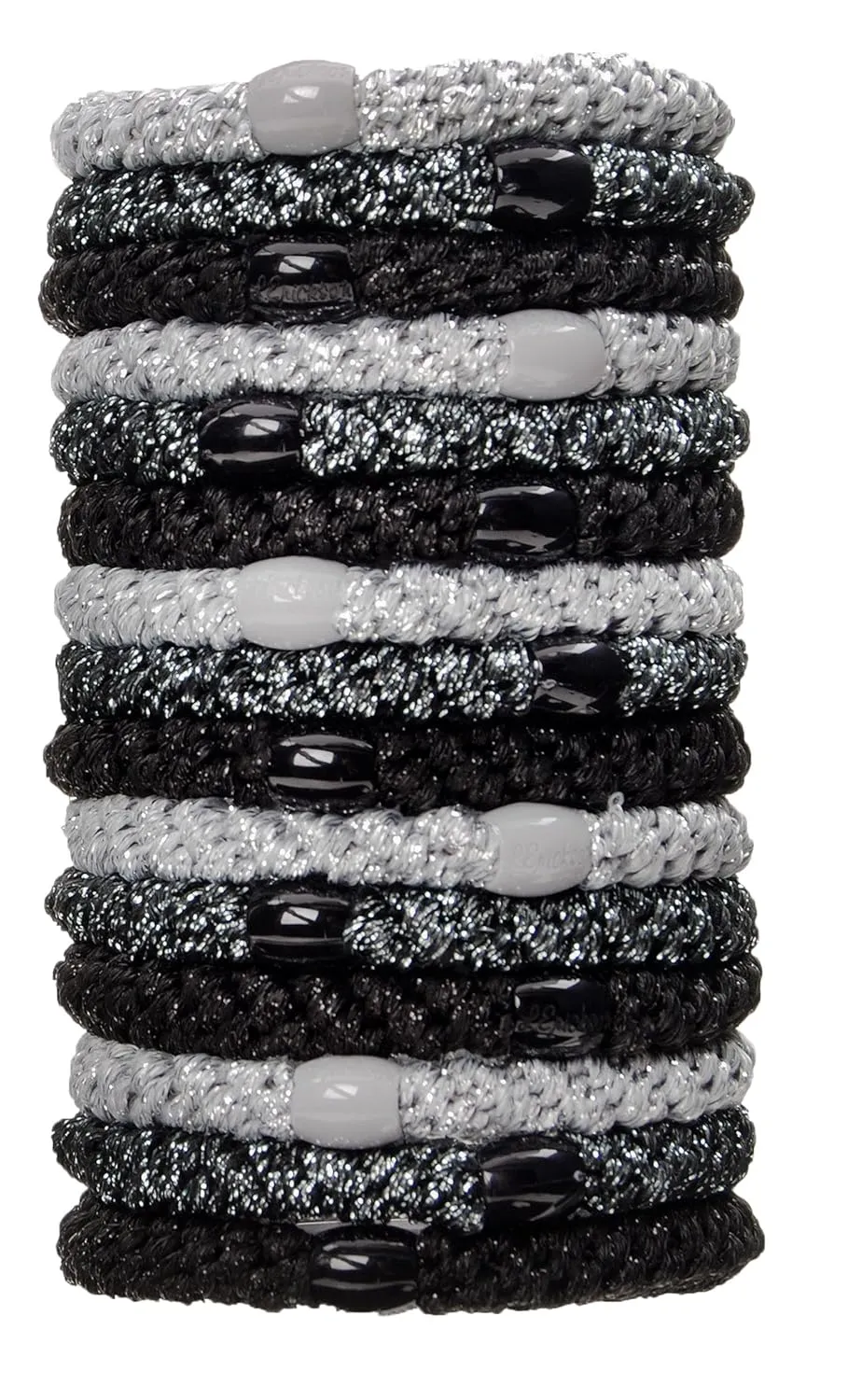 L. Erickson Grab & Go Pony Tube - Black Metallic - 15 Pack Ponytail Holder Hair Ties