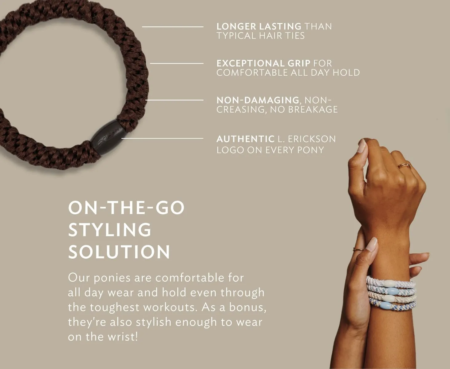 L. Erickson Grab & Go Pony Tube - Black Metallic - 15 Pack Ponytail Holder Hair Ties