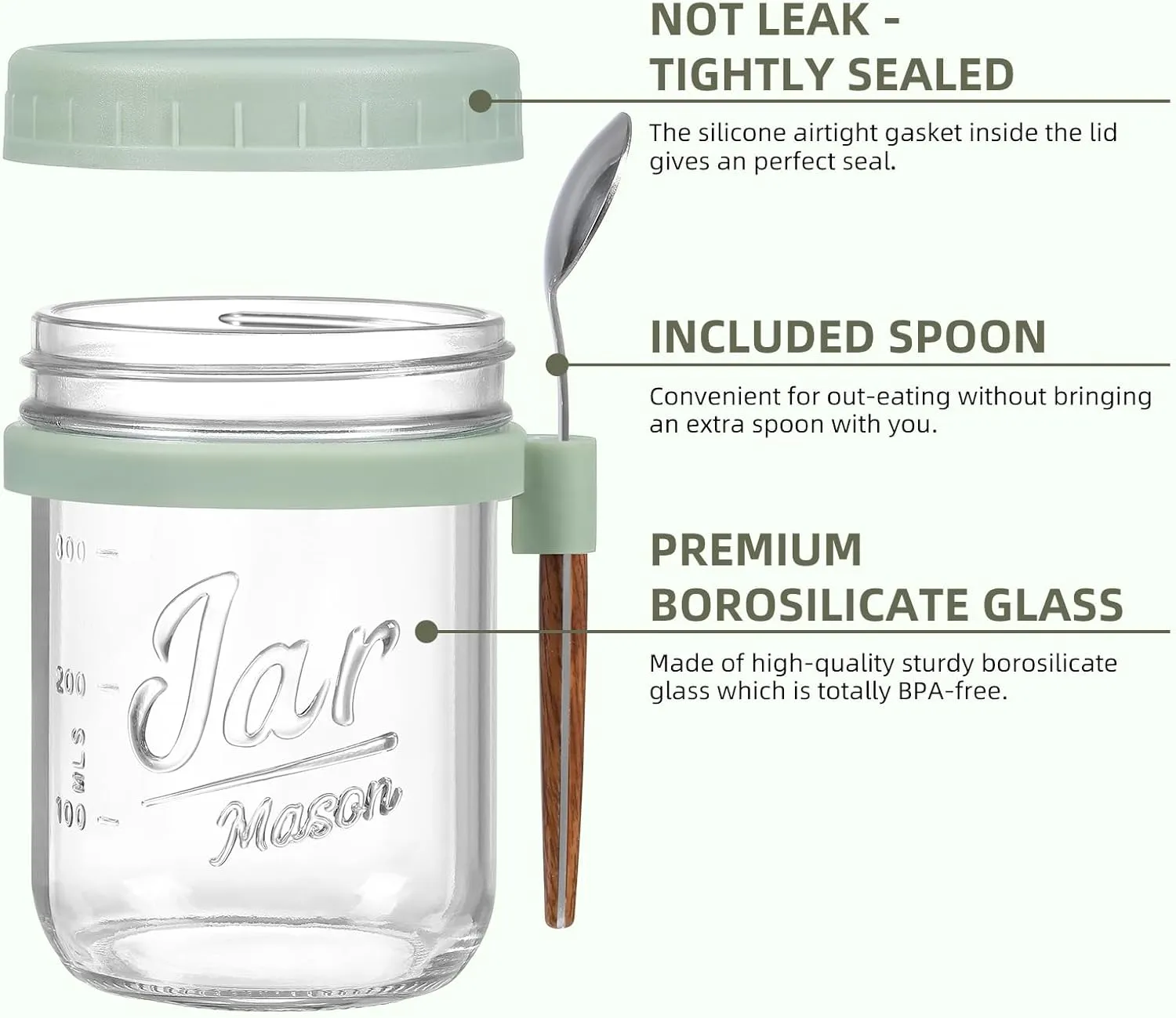 LANDNEOO 6 Pack Overnight Oats Containers with Lids and Spoons, 16 oz Glass Mason Overnight Oats Jars, Large Capacity Airtight Jars for Milk, Cereal, Fruit