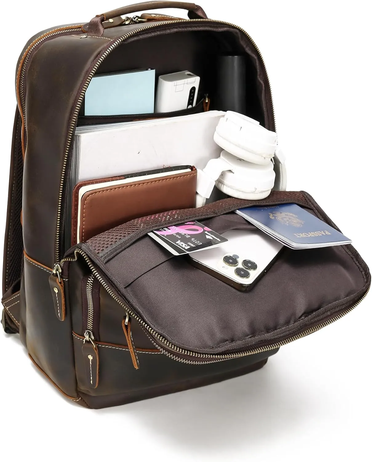 LANNSYNE Vintage Genuine Leather Backpack for Men, 15.6" Laptop Backpack
