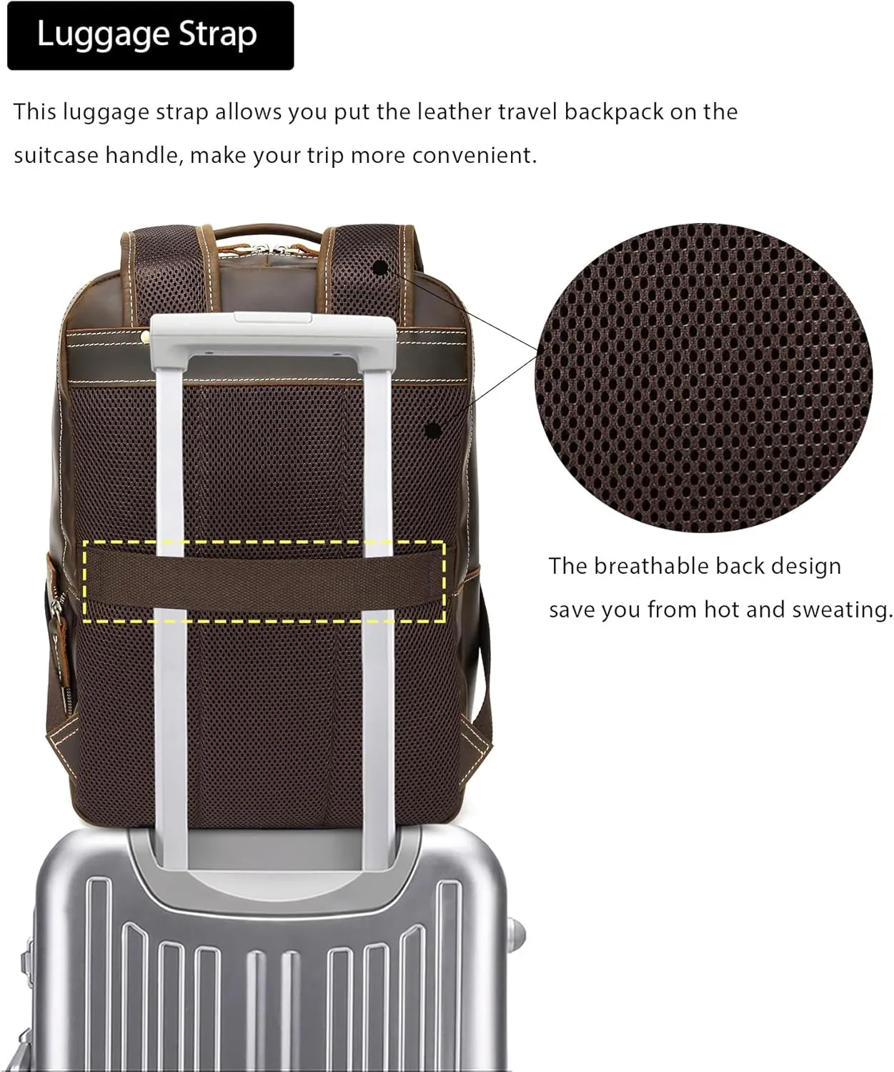 LANNSYNE Vintage Genuine Leather Backpack for Men, 15.6" Laptop Backpack