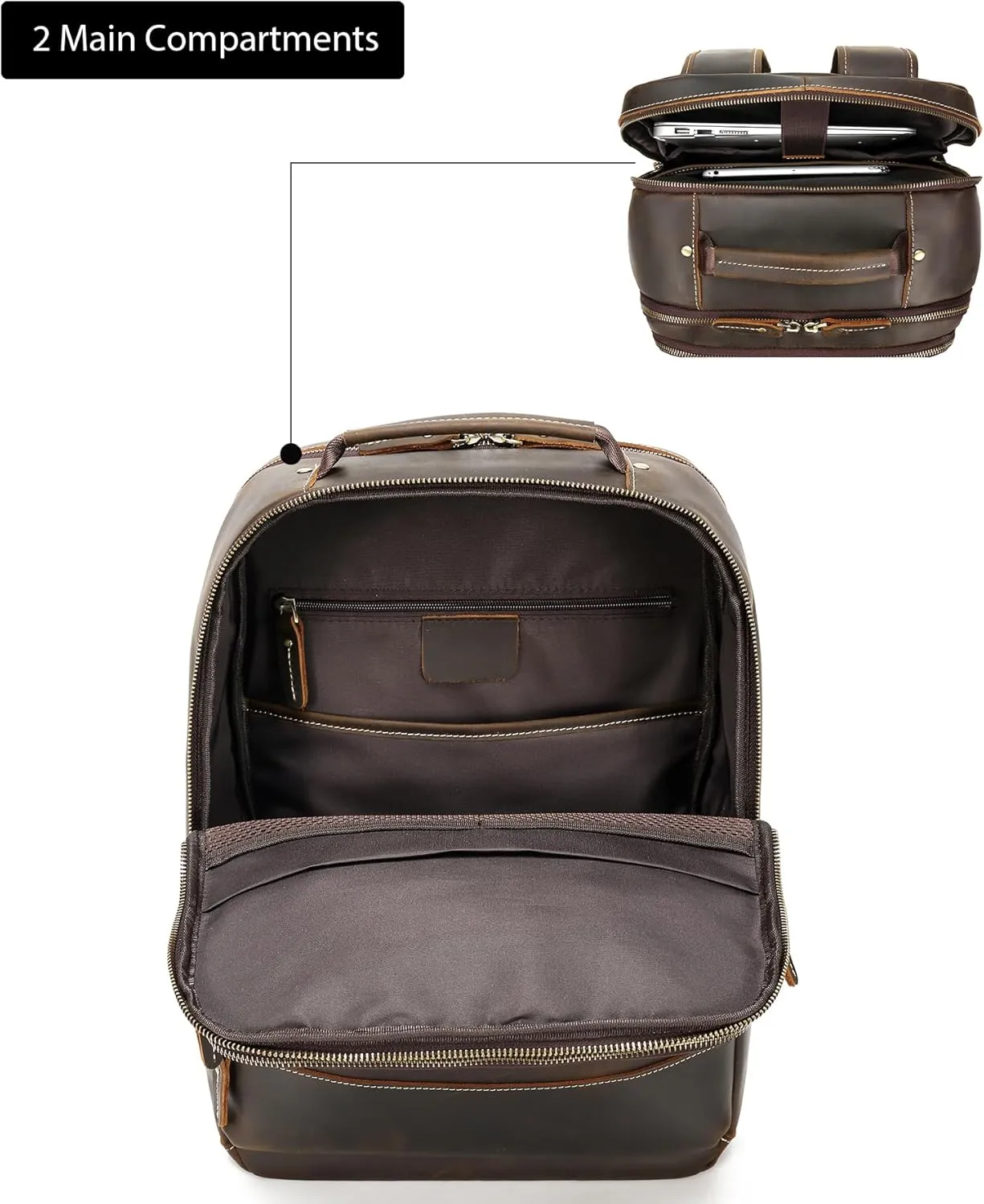LANNSYNE Vintage Genuine Leather Backpack for Men, 15.6" Laptop Backpack