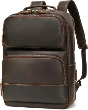 LANNSYNE Vintage Genuine Leather Backpack for Men, 15.6" Laptop Backpack