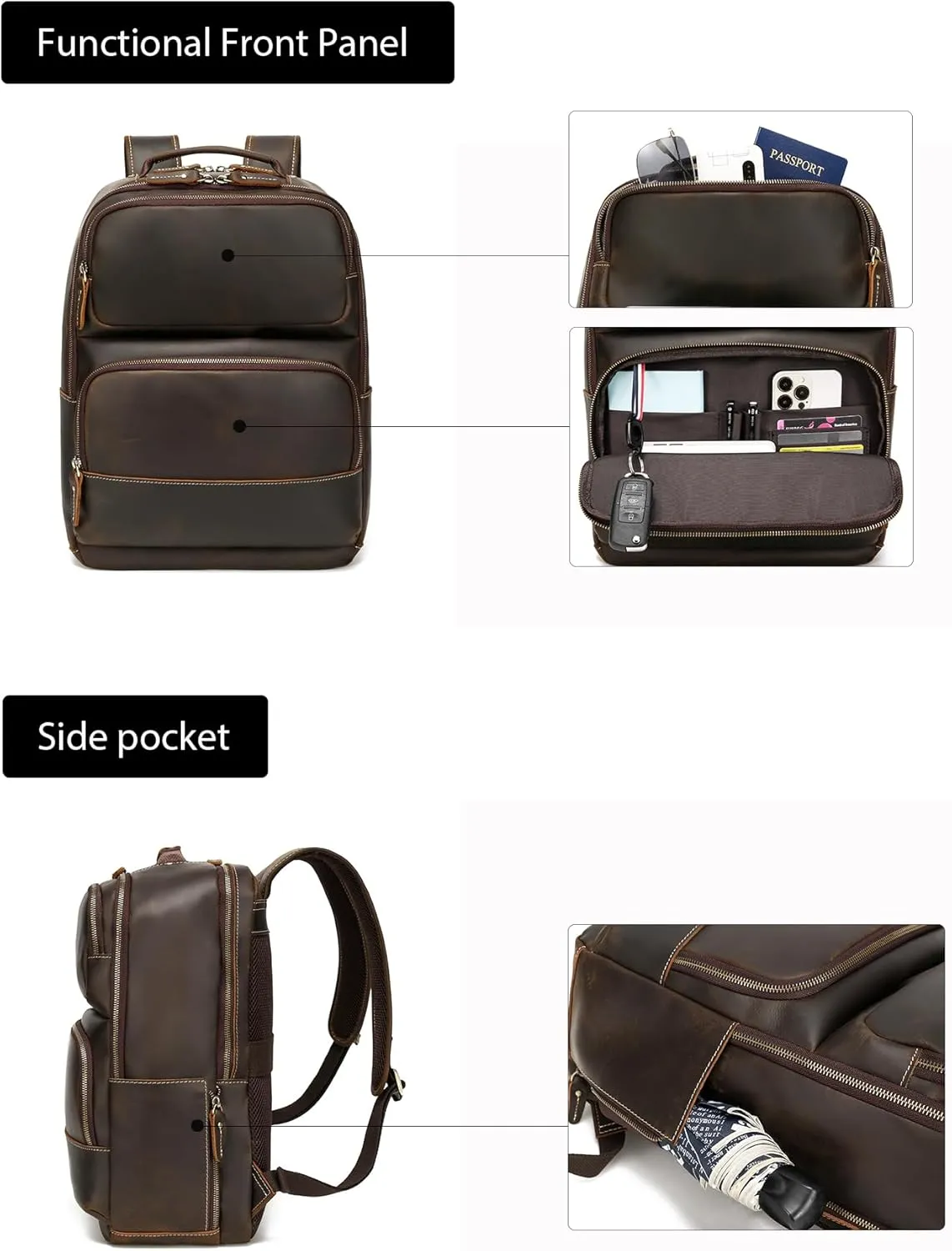LANNSYNE Vintage Genuine Leather Backpack for Men, 15.6" Laptop Backpack