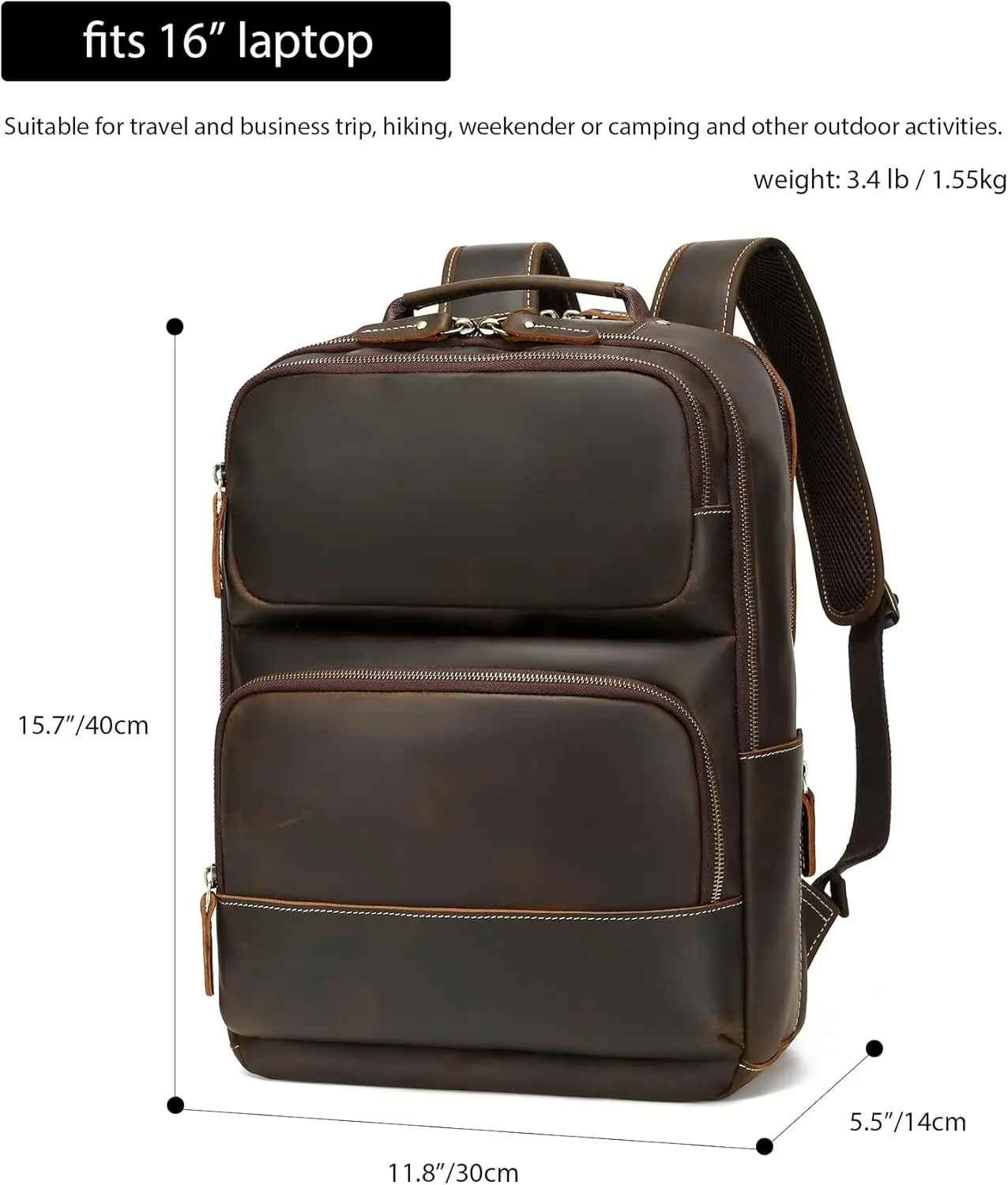 LANNSYNE Vintage Genuine Leather Backpack for Men, 15.6" Laptop Backpack