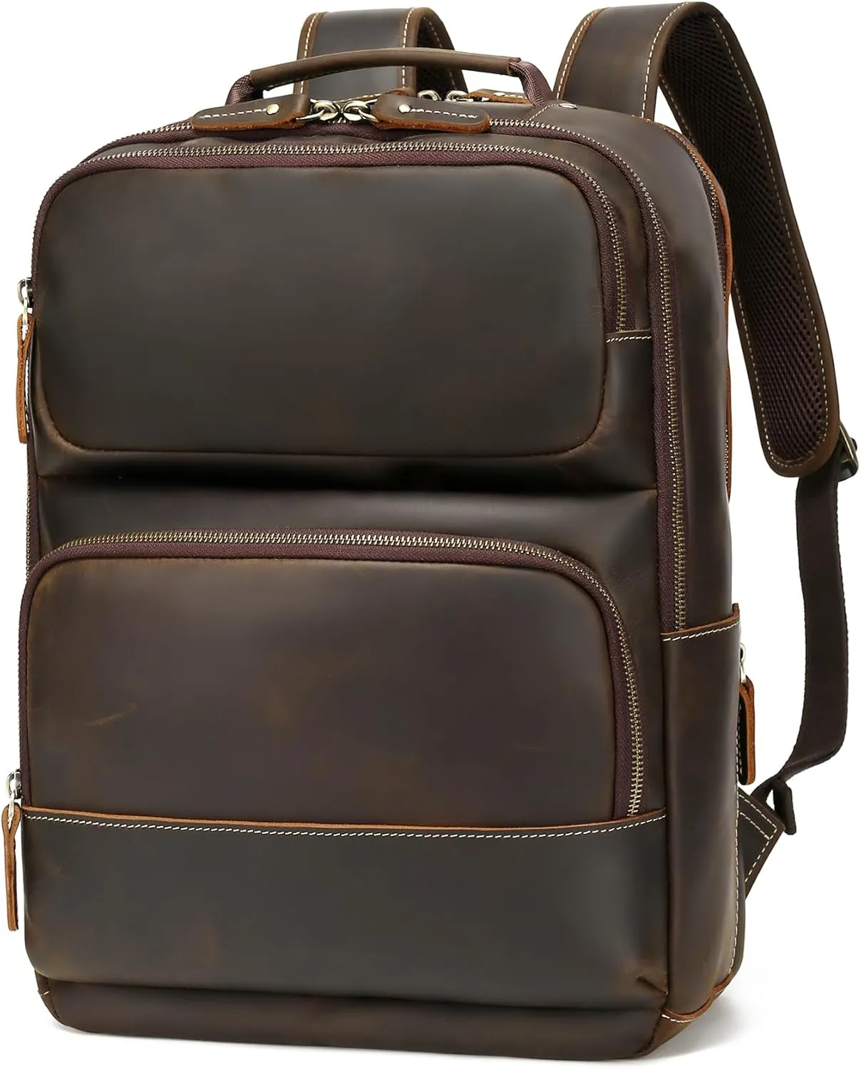 LANNSYNE Vintage Genuine Leather Backpack for Men, 15.6" Laptop Backpack