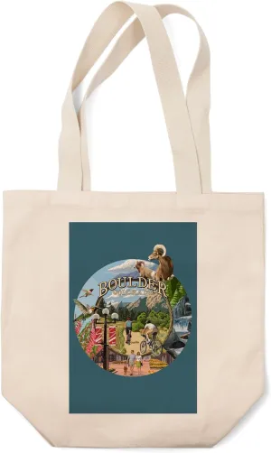 Lantern Press Boulder, Colorado, Montage Views, (100% Cotton Canvas Reusable Tote Bag)