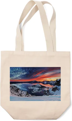 Lantern Press Crater Lake National Park, Oregon, Snow Scene (100% Cotton Canvas Reusable Tote Bag)